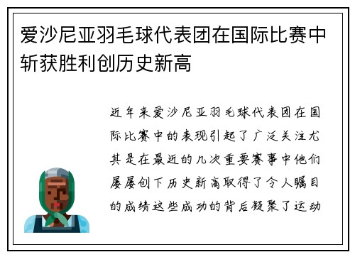 爱沙尼亚羽毛球代表团在国际比赛中斩获胜利创历史新高